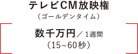 テレビCM 数千万円/1週間（15〜60秒）